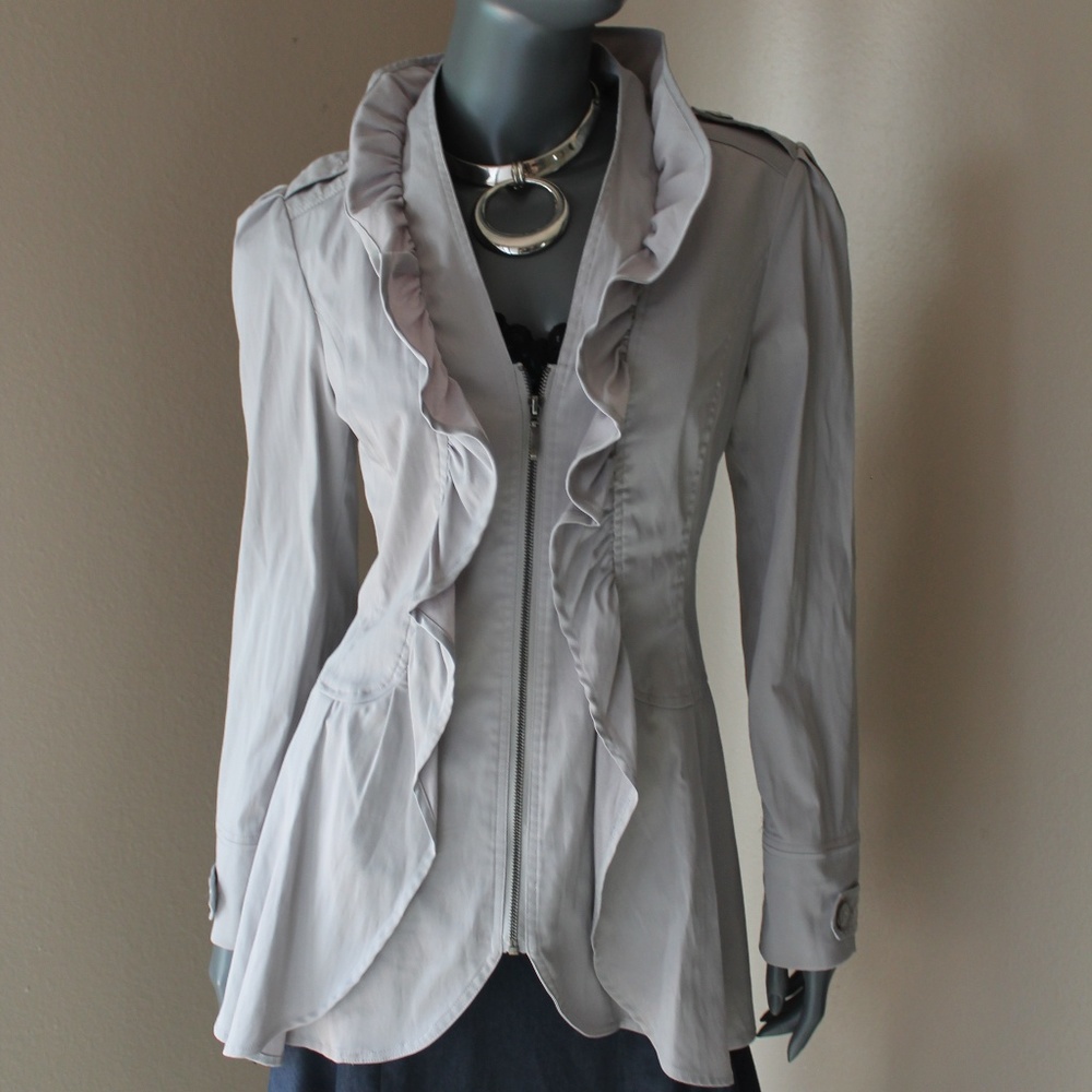 Cynthia Rowley Ruffled Gray Lined Coat Size Small